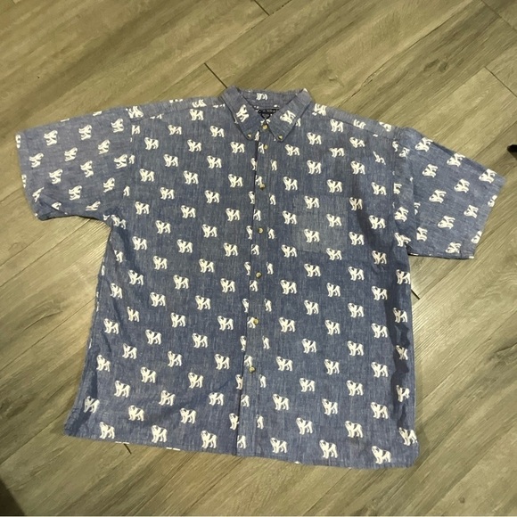 Big Dogs 100% Cotton All Over Print Blue & White Short Sleeve Button Shirt - Picture 5 of 8